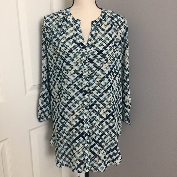 NUE OPTIONS Watercolor Houndstooth Tunic Blouse - Picture 1 of 7